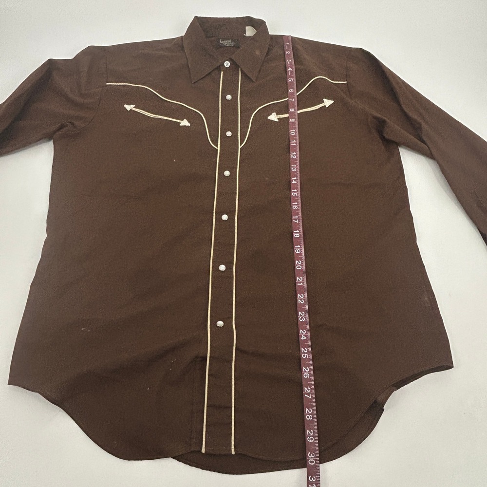 Montgomery Ward Western Shirt Mens L Brown Pearl Snap Smile Pocket Vintage 70s - Picture 10 of 11
